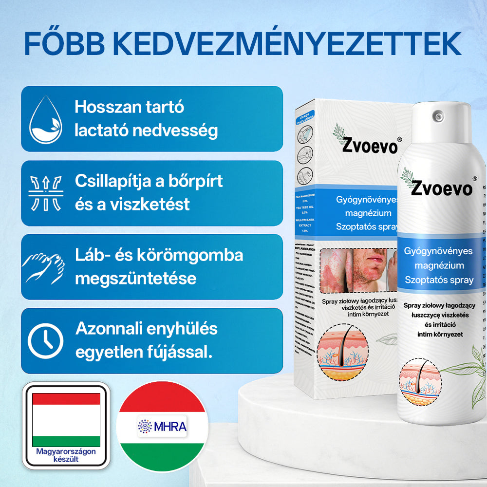 ✅ Hivatalos bolt: Zvoevo® Magnéziumos gyógynövényes spray pikkelysömörre ⚕️ MHRA tanúsítvánnyal (enyhíti a pikkelysömört, ekcémát, kezeli pattanásokat, szemölcsöket, javítja bakteriális fertőzéseket, csökkenti ízületi és neuropátiás fájdalmakat)-1