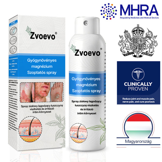 ✅ Hivatalos bolt: Zvoevo® Magnéziumos gyógynövényes spray pikkelysömörre ⚕️ MHRA tanúsítvánnyal (enyhíti a pikkelysömört, ekcémát, kezeli pattanásokat, szemölcsöket, javítja bakteriális fertőzéseket, csökkenti ízületi és neuropátiás fájdalmakat)